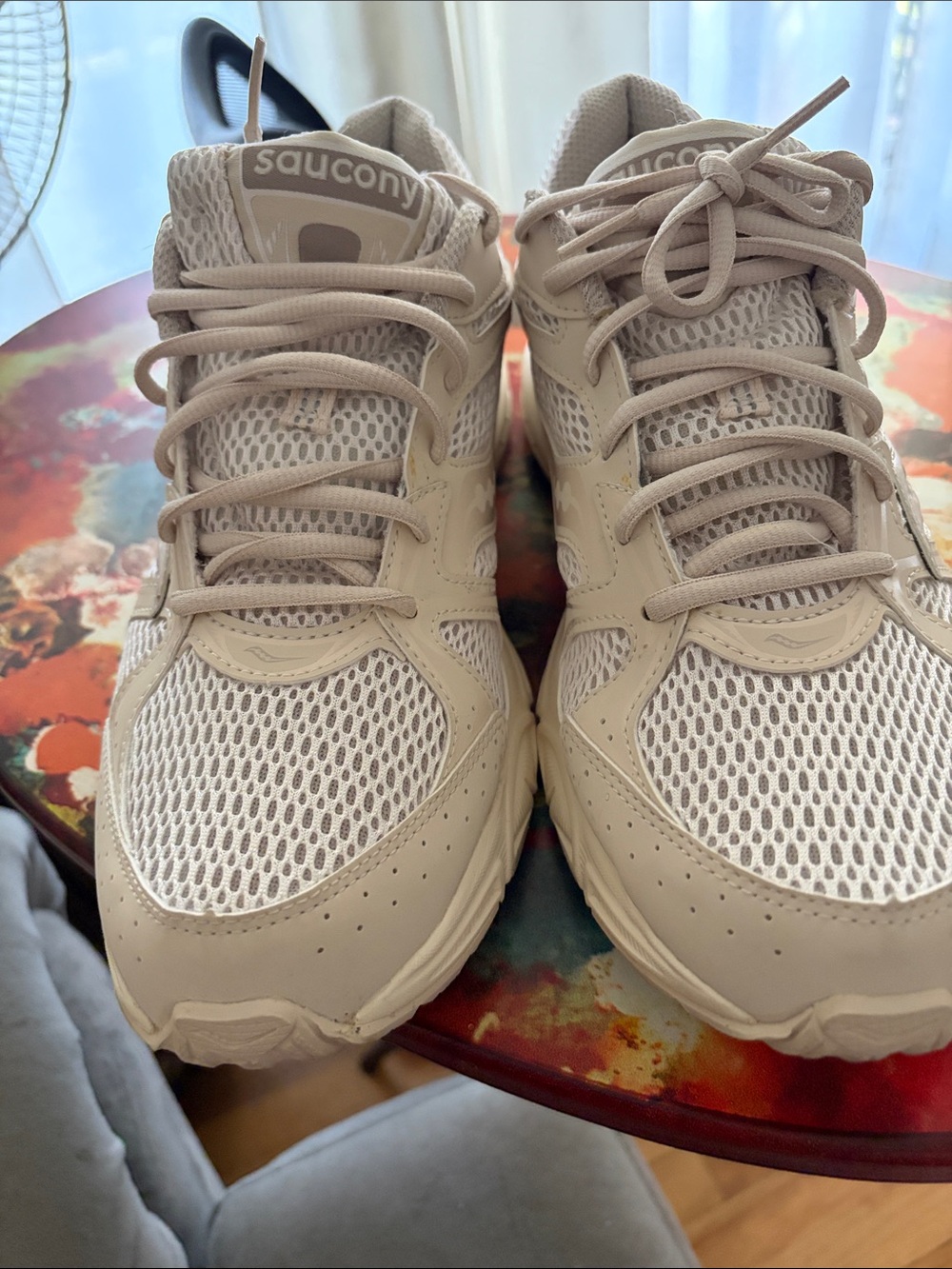 Saucony Beige and White Mesh Men's Running Sneakers
